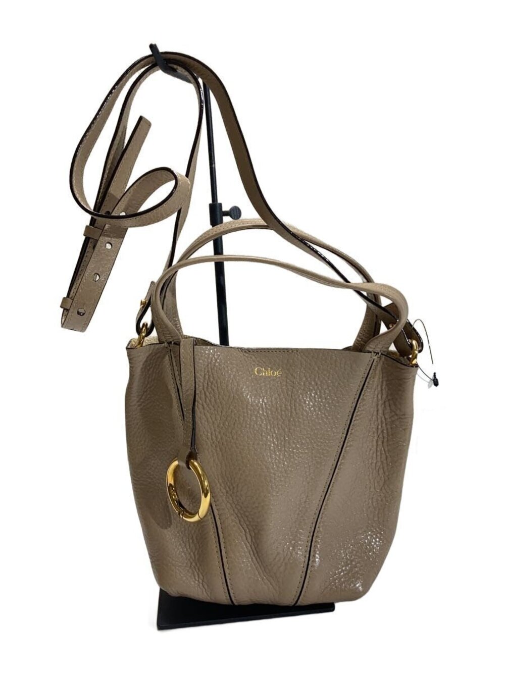 Chloe Spin Tote Bag Grained Leather Cream